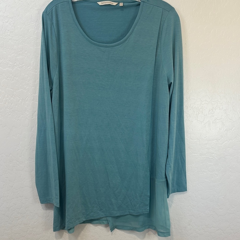 Soft Surroundings Teal Scoop Neck Long-Sleeve Tunic XL‎ layering stretch draped